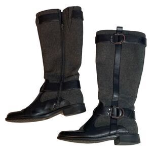 Aerosoles Ride Line Boots Size 6 1/2 Gray Wool Like Fabric With Black Faux Leath
